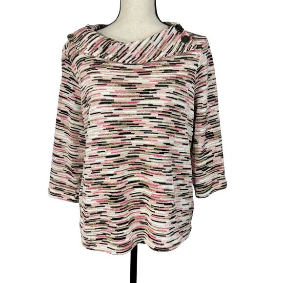 Allison Daley Petite Large Sweater 3/4 Sleeve Stretch Split Cowl Neck Buttons - Picture 1 of 9